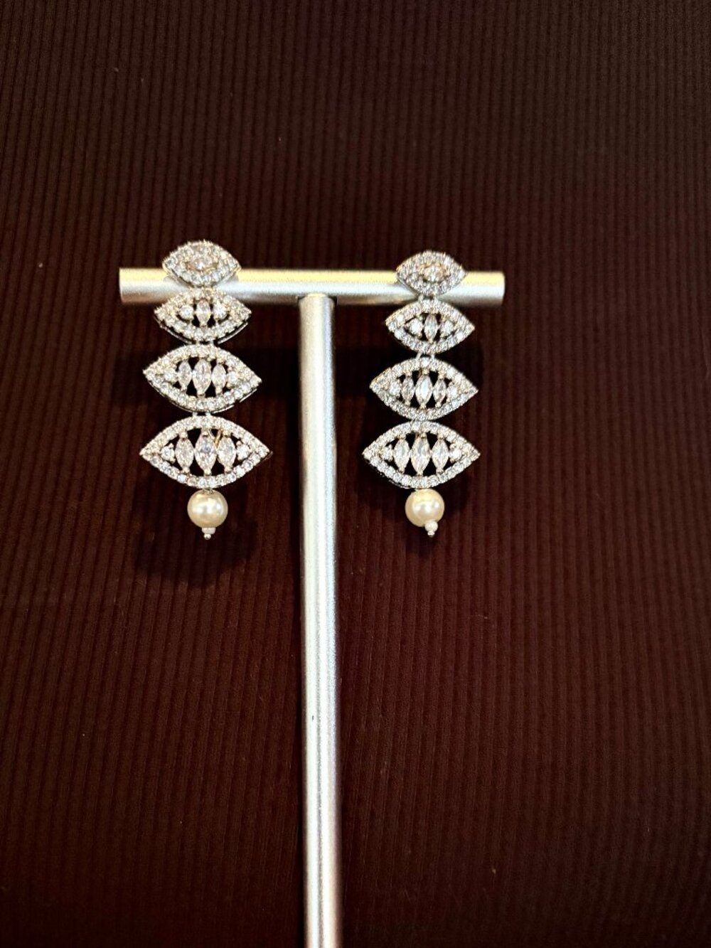 Pearl Bride Cubic Zirconia Rhodium Plated Earrings